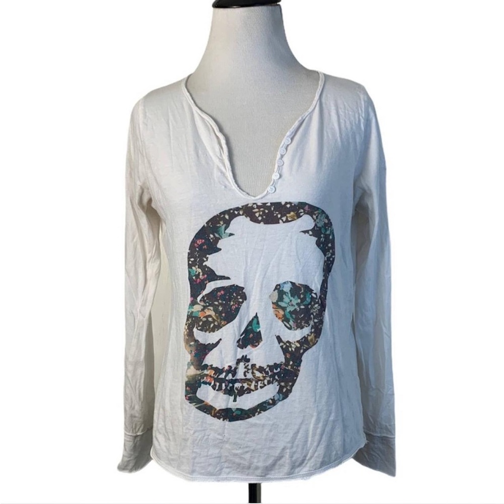 Zadig & Voltaire White Long Sleeve Skull Top